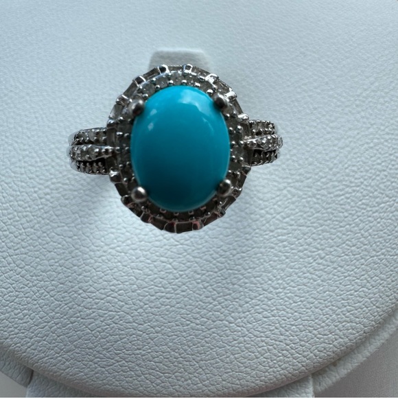 Sleeping beauty turquoise and diamond ring size 7 in 925 sterling silver